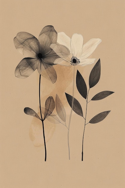 there are two flowers that are on a brown background generative ai