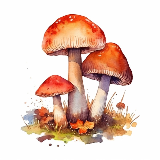 There are two mushrooms that are sitting on the ground generative ai