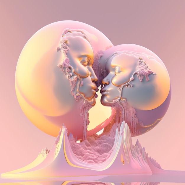 there are two people kissing in front of a large sphere generative ai