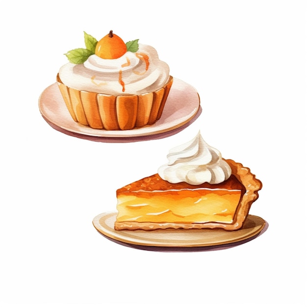 There are two pieces of pie on plates with whipped cream generative ai