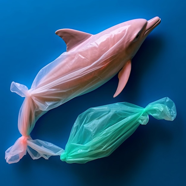 there are two plastic bags that are sitting next to a dolphin generative ai