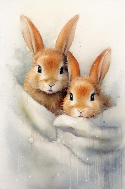 there are two rabbits that are sitting in a blanket generative ai