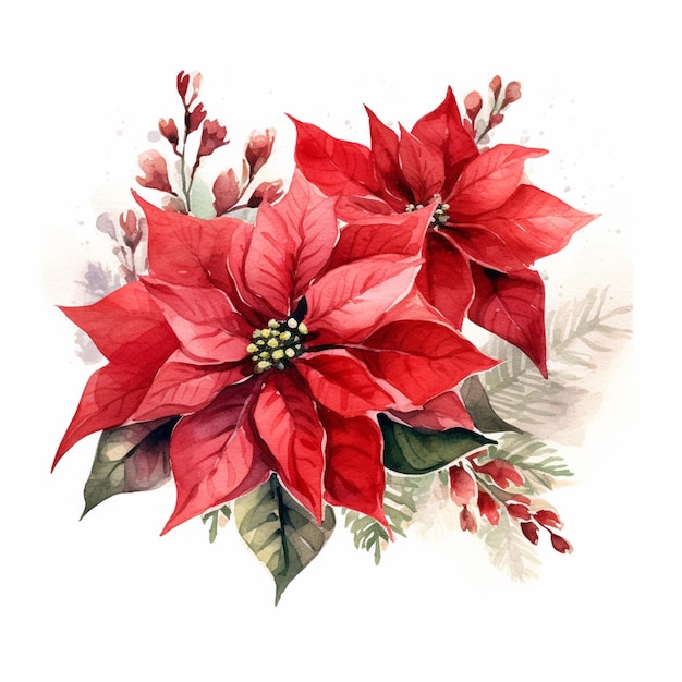 There are two red poinsettias on a white background generative ai