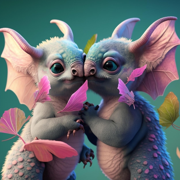 There are two small monsters that are hugging each other generative ai