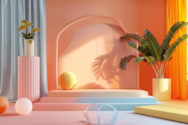 there are two vases and a ball on a shelf in a room generative ai