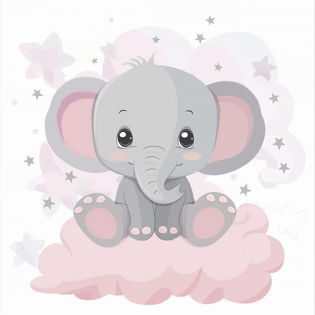 Photo there is a baby elephant sitting on a cloud with stars generative ai