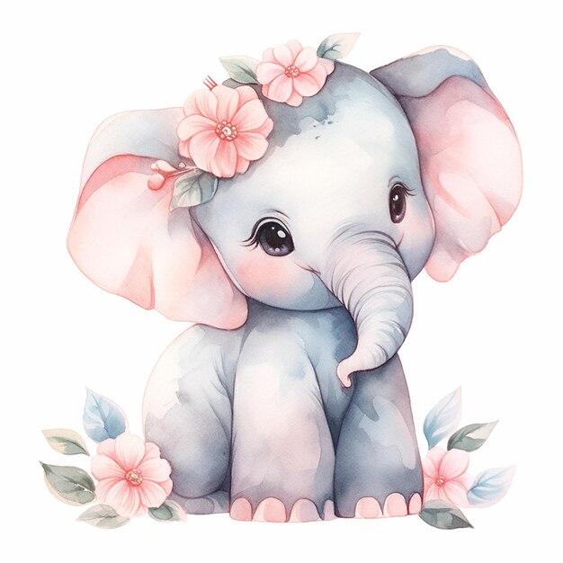 there is a baby elephant with a flower crown on its head generative ai