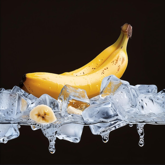 Photo there is a banana and some ice cubes on a table