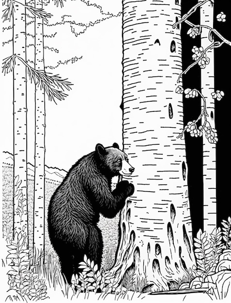 there is a bear that is standing next to a tree generative ai