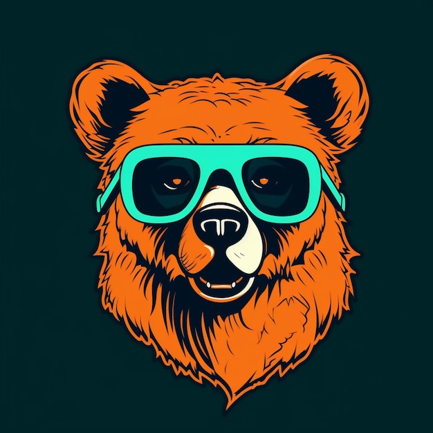 There is a bear wearing sunglasses and a hat on a dark background generative ai