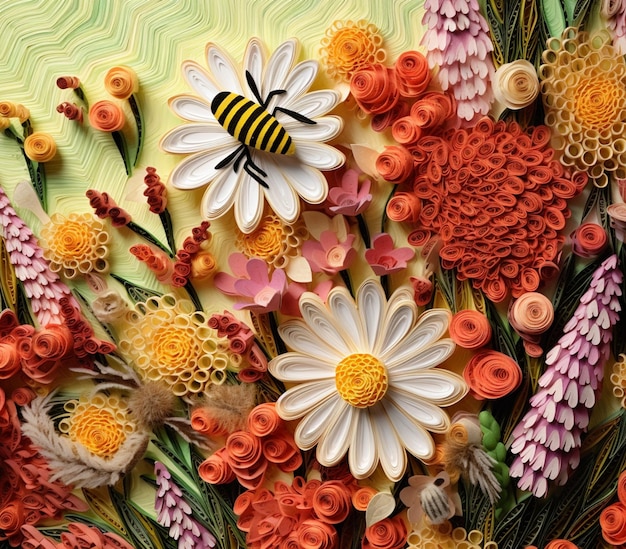 There is a bee that is sitting on a flower arrangement generative ai