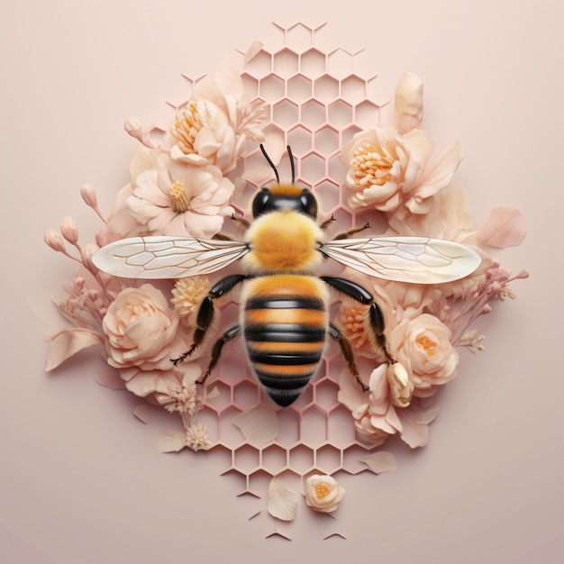 There is a bee that is sitting on a flower arrangement generative ai