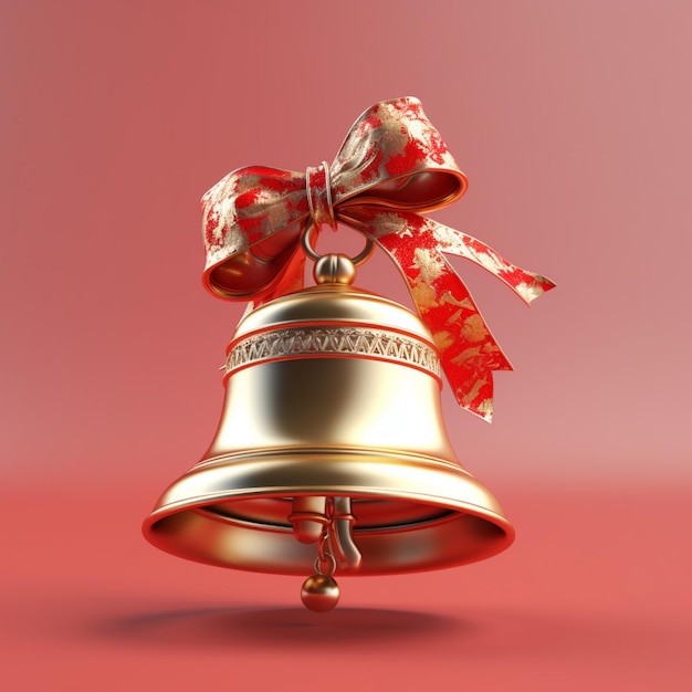 There is a bell with a bow on it on a red surface generative ai