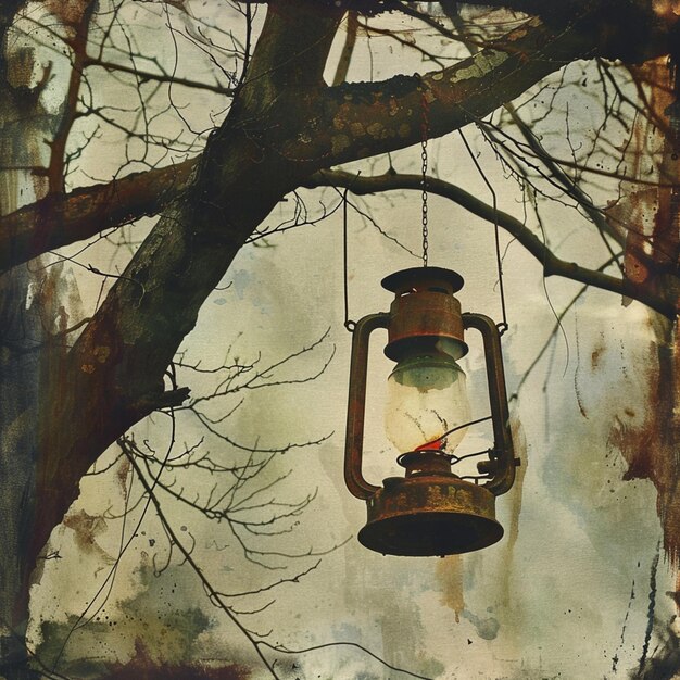 there is a bird sitting on a lantern hanging from a tree generative ai