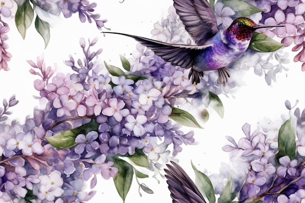 There is a bird that is flying near some flowers generative ai