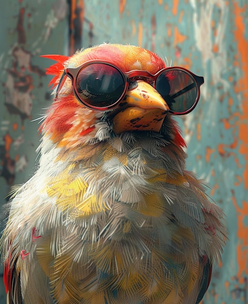 there is a bird with sunglasses on its head and a red beak generative ai