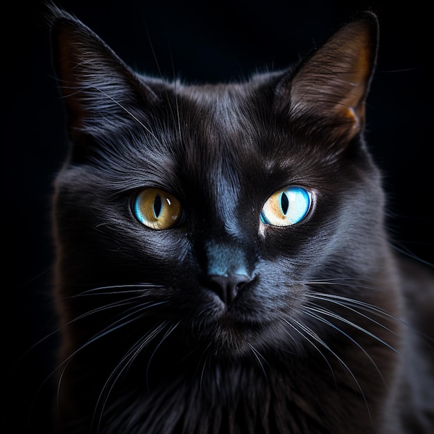 there is a black cat with blue eyes looking at the camera generative ai