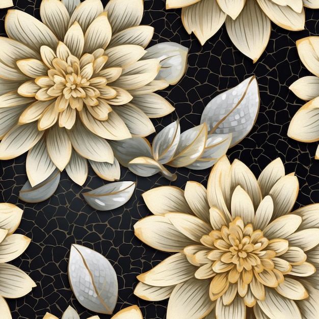 There is a black and gold floral wallpaper with gold leaves generative ai