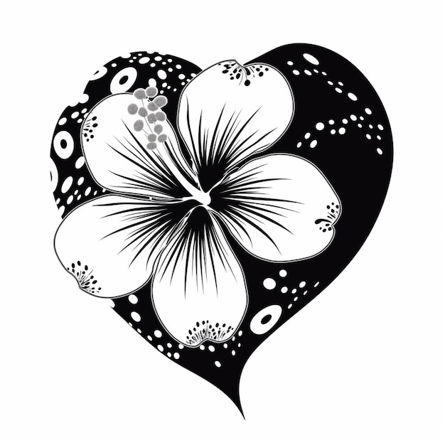 There is a black and white drawing of a flower in a heart generative ai