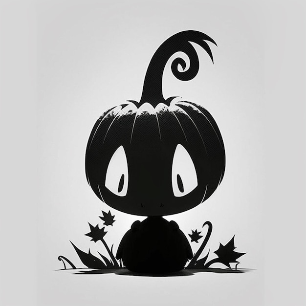 There is a black and white drawing of a pumpkin with a swirly tail generative ai