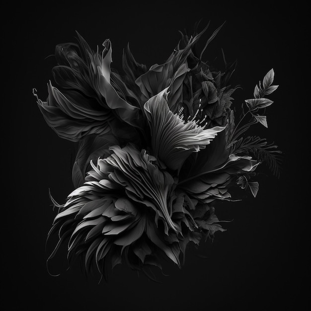 There is a black and white photo of a bouquet of flowers generative ai