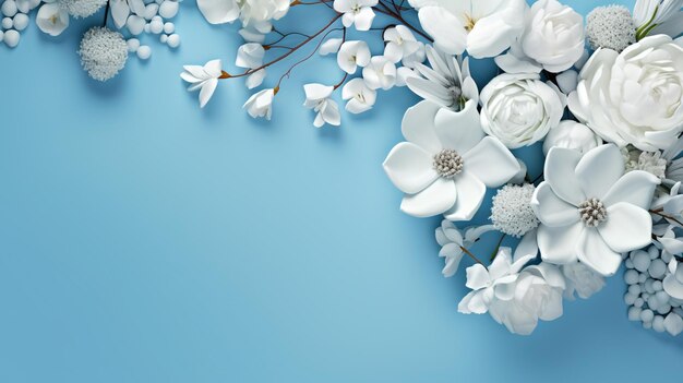 there is a blue background with white flowers and a blue background generative ai