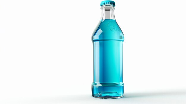 there is a blue bottle of soda with a blue cap generative ai