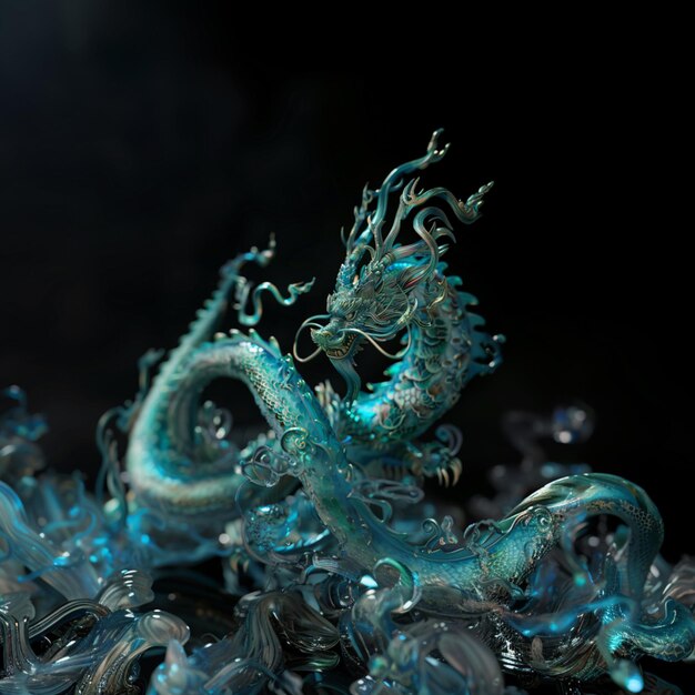 there is a blue dragon statue on a black surface generative ai