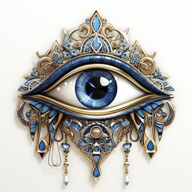 there is a blue eye with gold and blue decorations on it generative ai