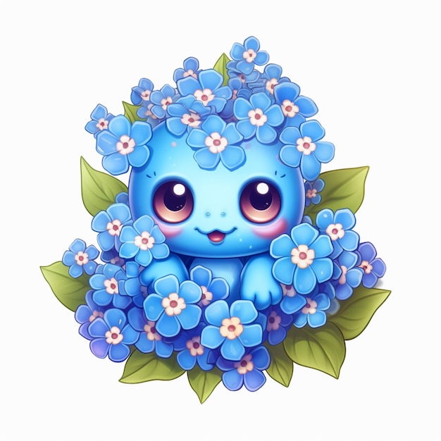 There is a blue flowered baby sitting in a blue flowered wreath generative ai