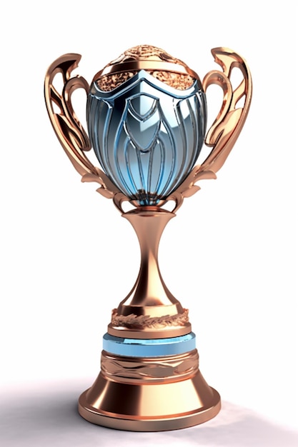 There is a blue glass trophy with gold decoration on it generative ai