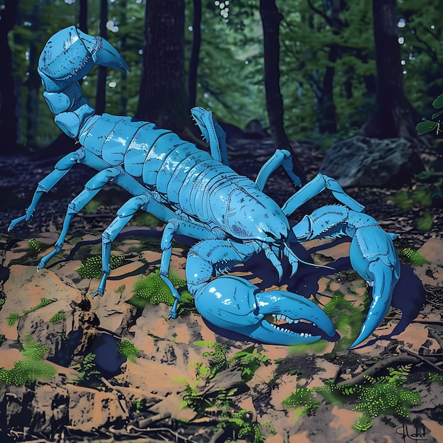 Photo there is a blue scorpion that is sitting on the ground