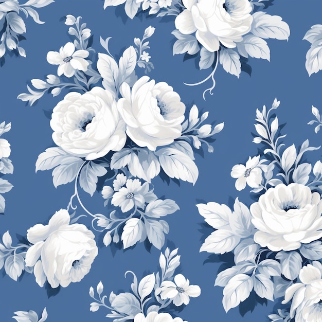 there is a blue and white floral wallpaper with white flowers generative ai