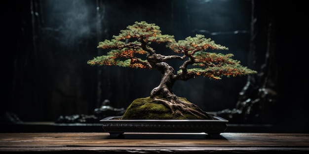 There is a bonsai tree in a pot on a table generative ai