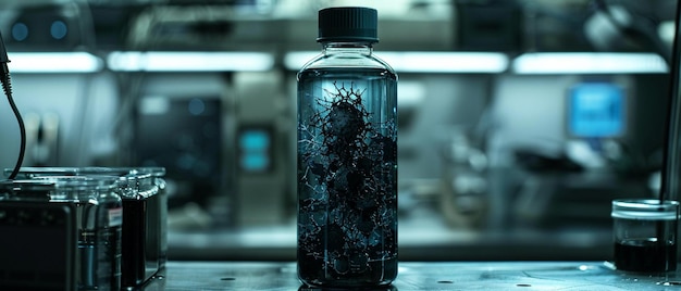 there is a bottle of water with a black design on it generative ai