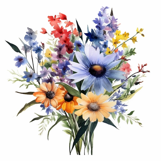 there is a bouquet of flowers that is painted in watercolor generative ai