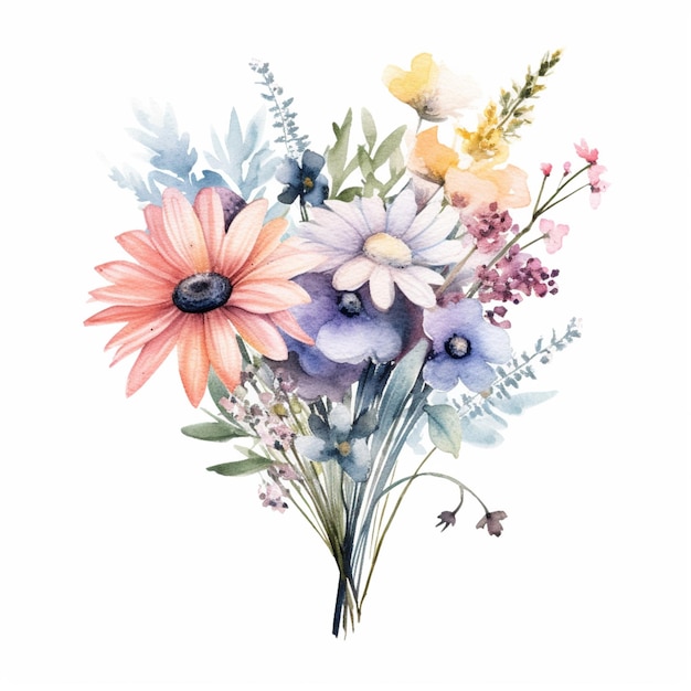 There is a bouquet of flowers that is painted in watercolor generative ai