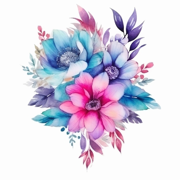 There is a bouquet of flowers with blue and pink flowers generative ai