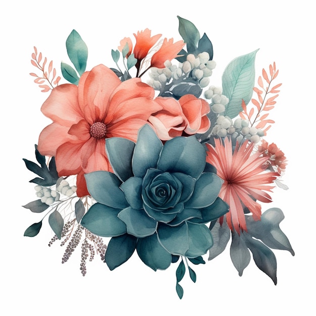 There is a bouquet of flowers with leaves and flowers on it generative ai