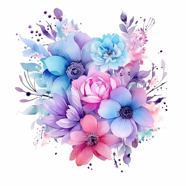 There is a bouquet of flowers with purple and blue flowers generative ai