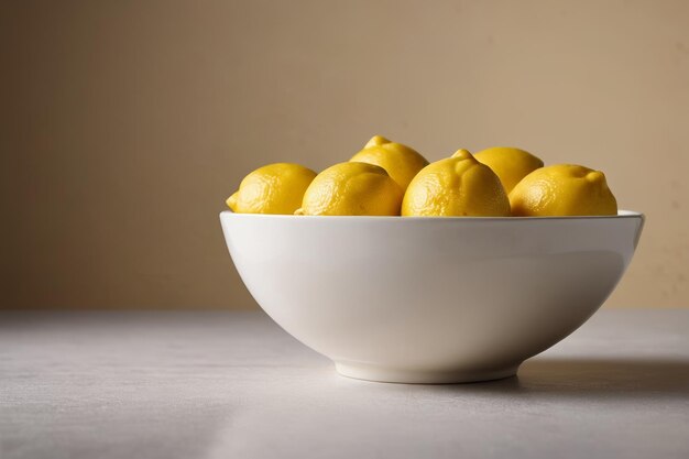 Photo there is a bowl of lemons sitting on a table