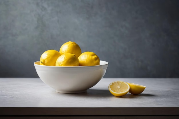 Photo there is a bowl of lemons on a table with a knife