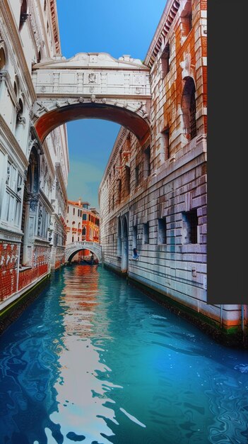 there is a bridge over a canal with a boat going under it generative ai