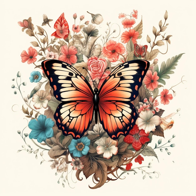 There is a butterfly that is sitting on a flower arrangement generative ai