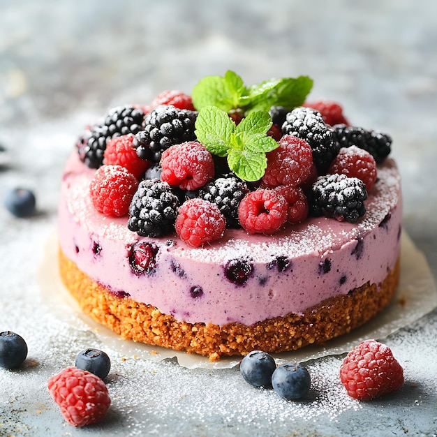 Photo there is a cake with berries and mint leaves on top