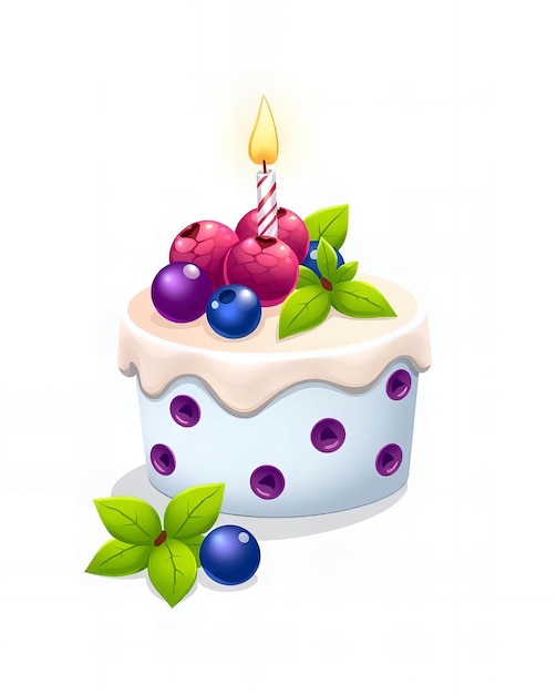 Photo there is a cake with a candle and berries on it