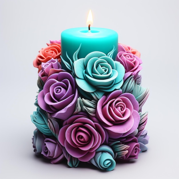 there is a candle with a bunch of flowers on it generative ai