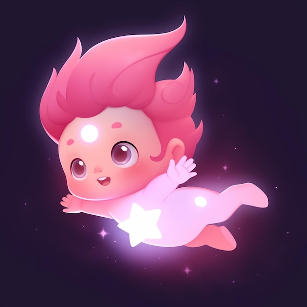 there is a cartoon baby with a pink hair and a white dress generative ai