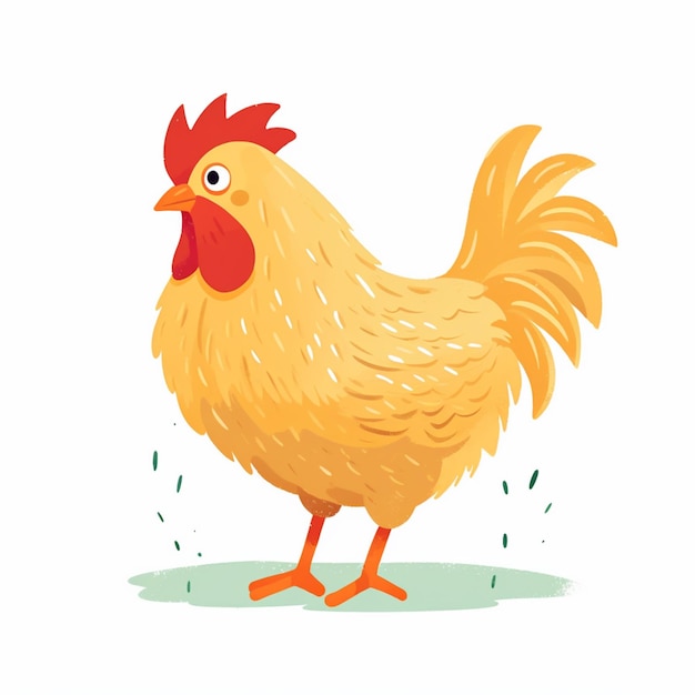 there is a cartoon chicken standing on the ground with grass generative ai