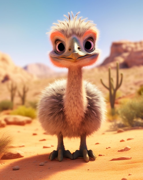 there is a cartoon ostrich standing in the desert generative ai